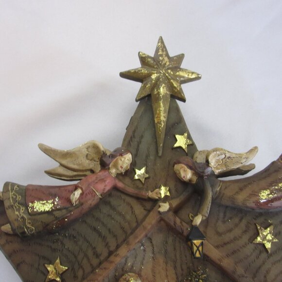 Vintage Roman Inc Nativity Scene Christmas Carved Star Baby Jesus Star Angels - Picture 9 of 11